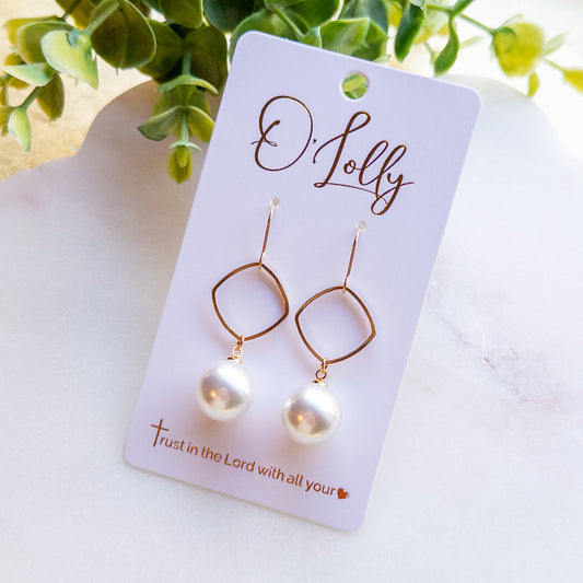 Gold Geometric Pearl Drop Earrings “Mallory”
