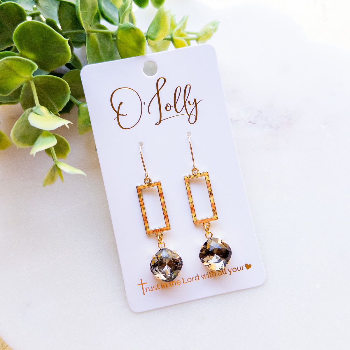 Gold Geometric Crystal Drop Earrings “Havana”