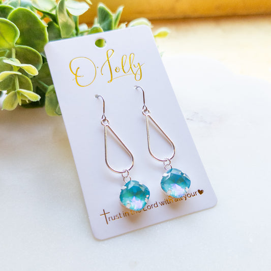 Silver Aqua Crystal Teardrop Earrings