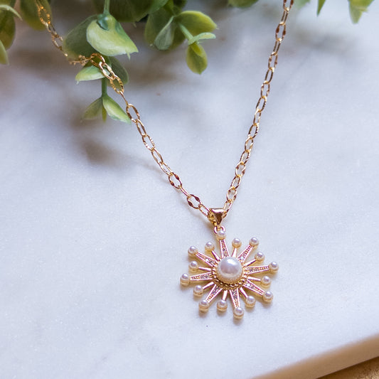 18k Gold Plated Pearl Burst Necklace