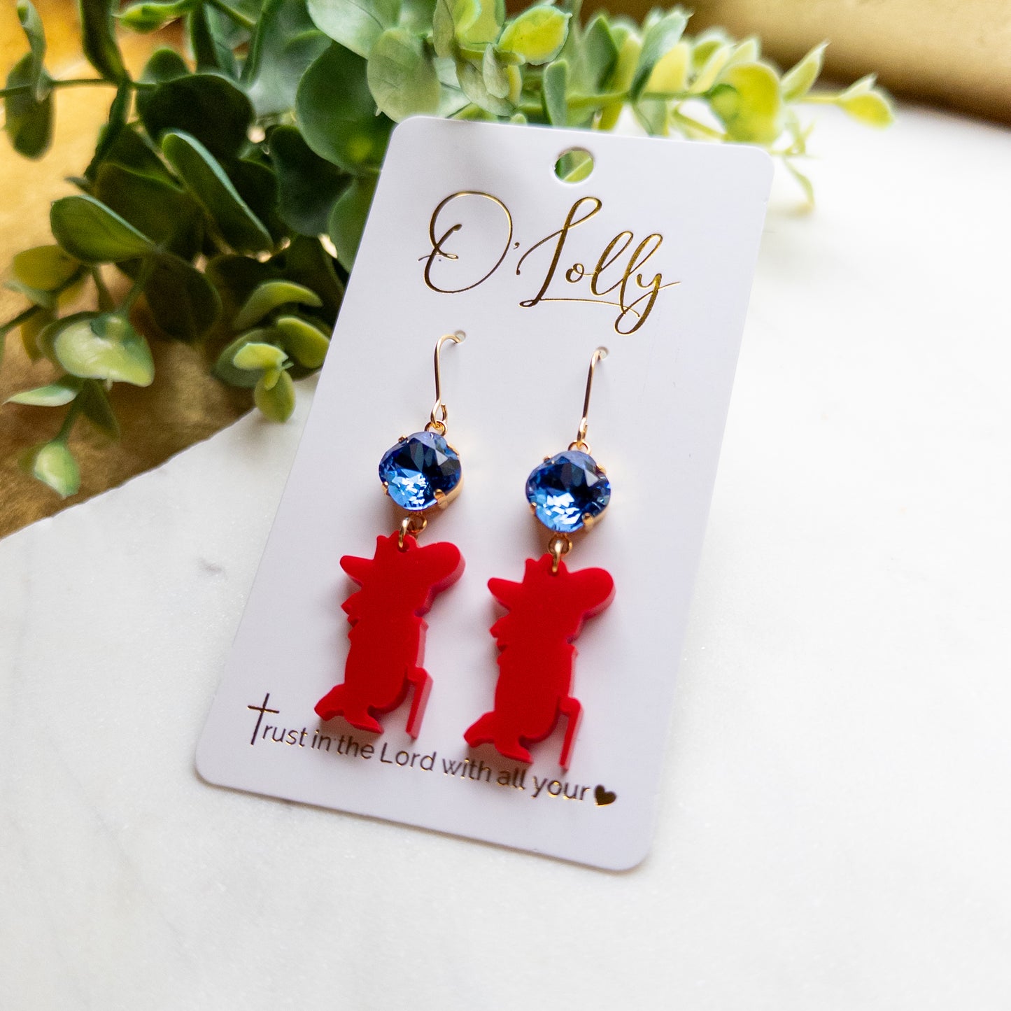 Rebel Man Dangle Earrings – Red & Blue School Spirit