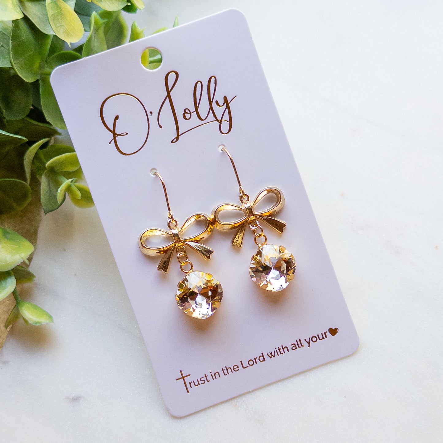 Gold Bow & Crystal Dangle Earrings – Sparkling Bow Earrings “Bonnie”