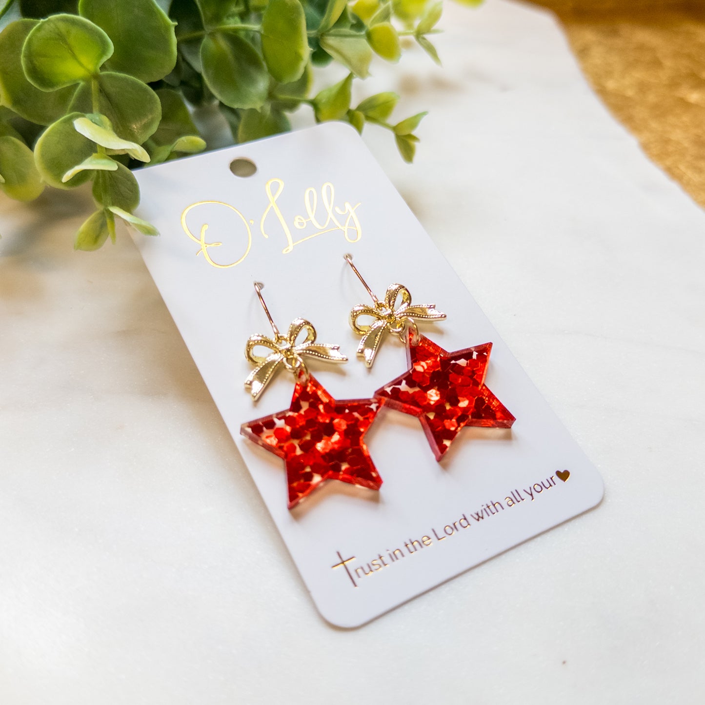 Red Glitter Star Bow Earrings