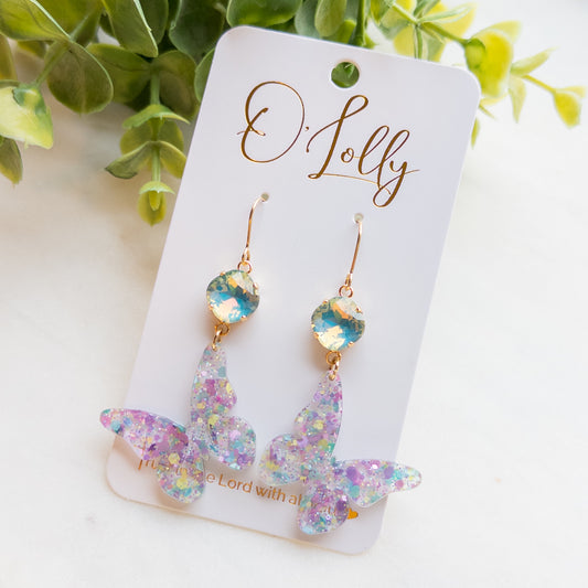 Purple/Teal Glitter Acrylic Butterfly w/Teal Stone- “ Emilia”