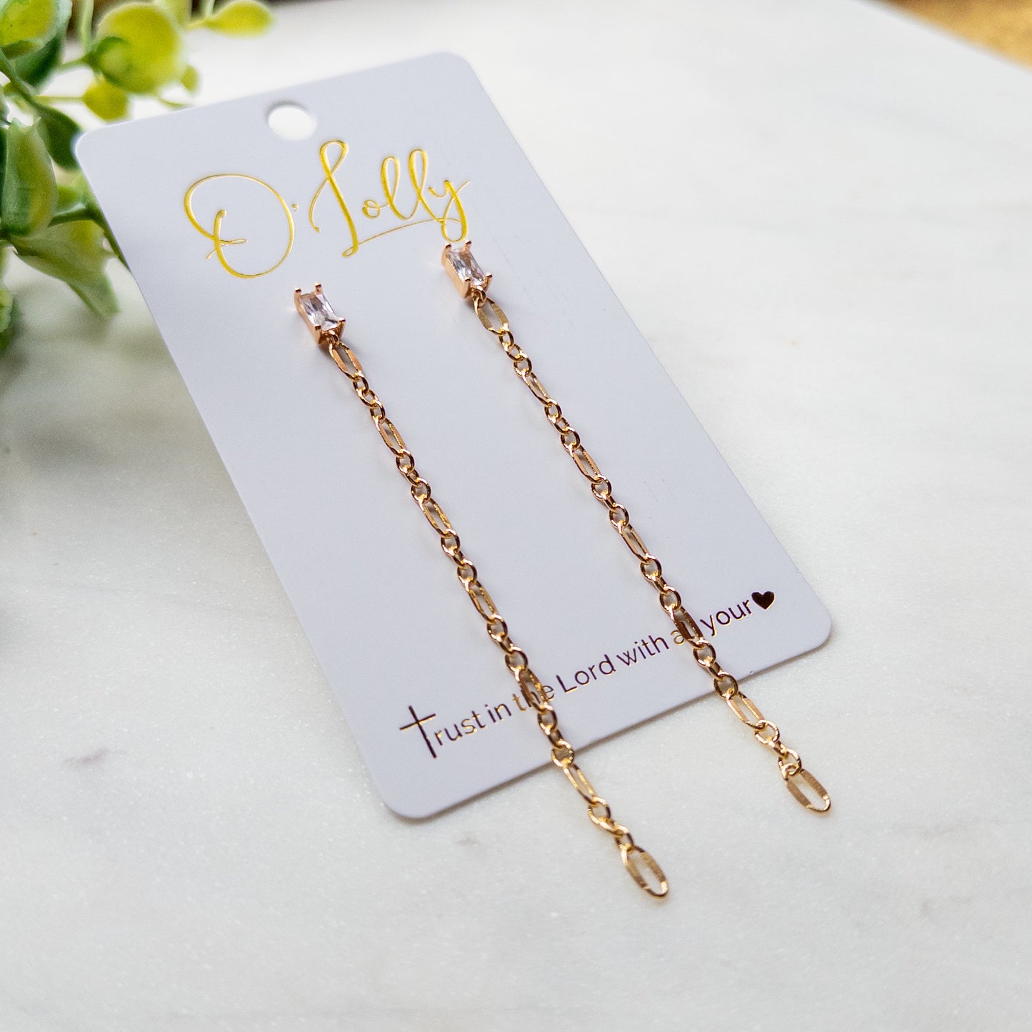 Gold Chain Drop Earrings with CZ Studs | 3.5” Long Statement Earrings “Chaney”