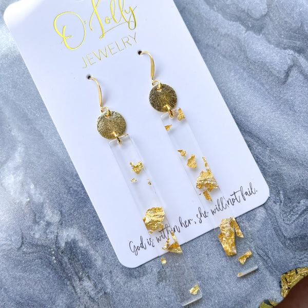 O’Lolly “Collin” Earrings - Gold Disc w/Gold Flake Bar Dangle