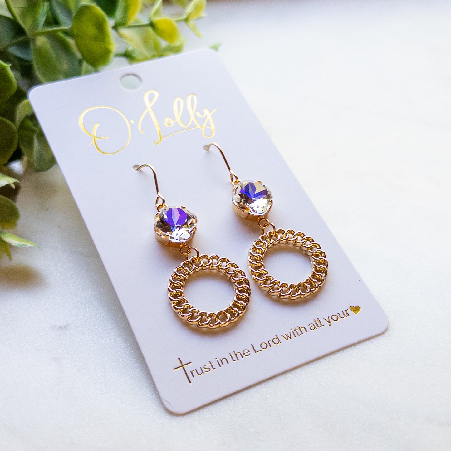 Gold Crystal & Textured Circle Dangle Earrings “Lux”