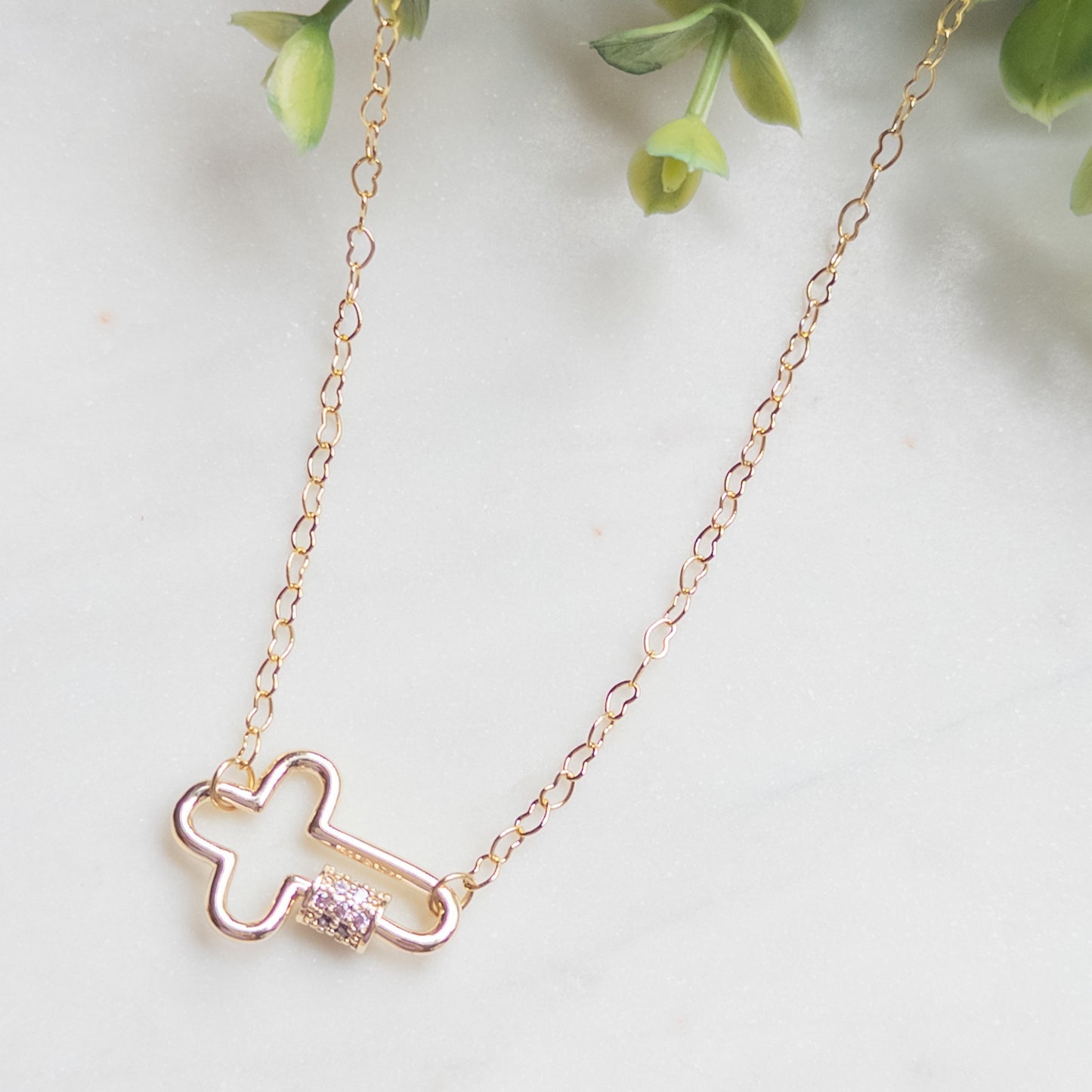 Modern Sideways Cross Heart Chain Necklace