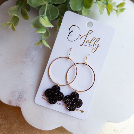 Midnight Clover Hoop Earrings