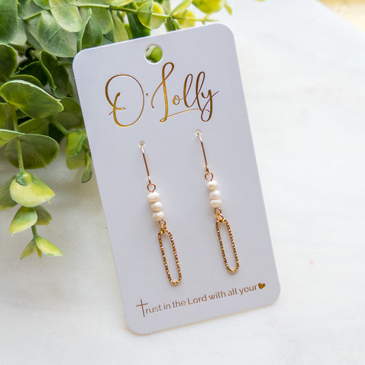Three Pearl Connector w/Sparkle Gold Dangle Earrings - “Indie”