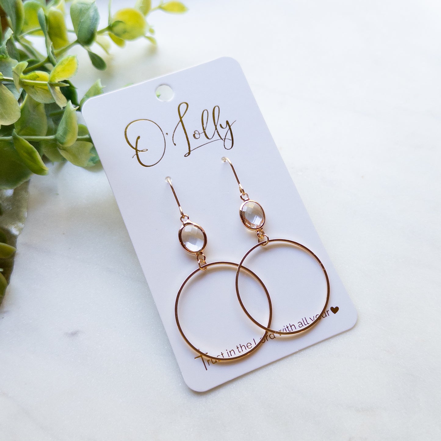 Clear Glass Stone & Gold Hoop Earrings “Harmony”