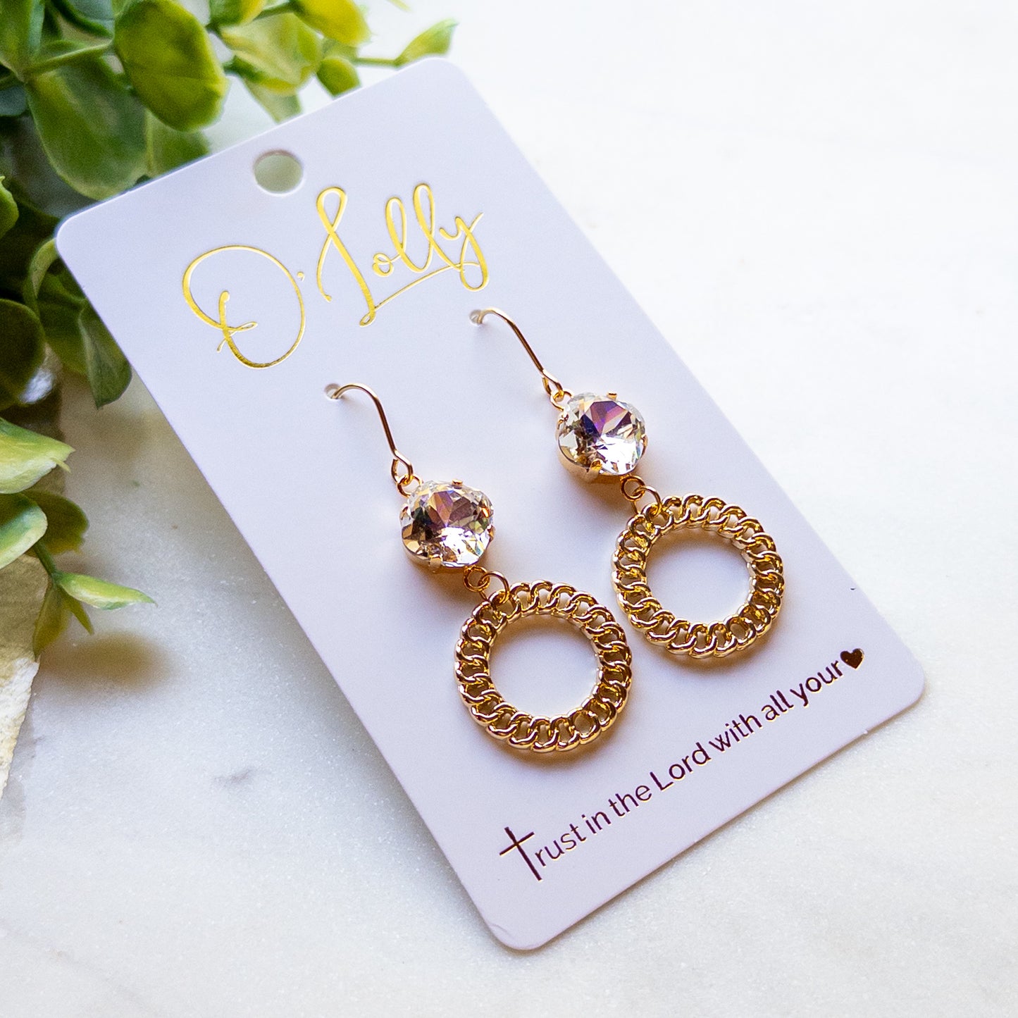 Gold Crystal & Textured Circle Dangle Earrings “Lux”