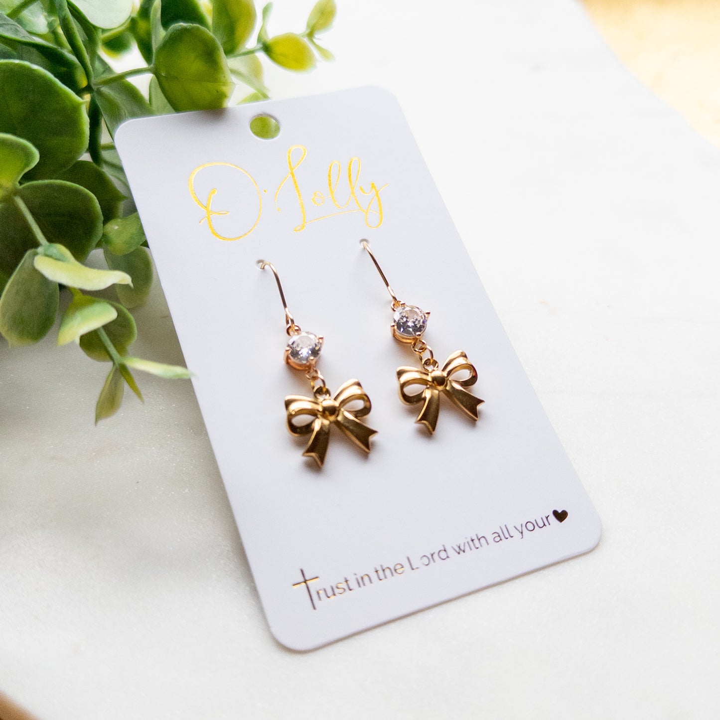 Crystal Bow Charm Drop Earrings “Annalee”