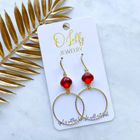O’Lolly “Val” Earrings- Red Stone w/Sparkle Gold Hoop