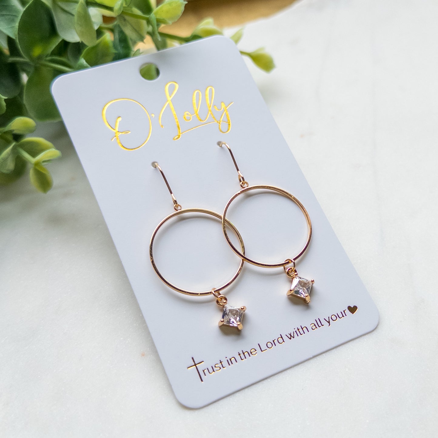Gold Hoop Crystal Drop Earrings “Lesley”
