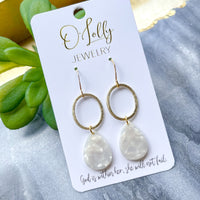 OL Deal - Gold Oval w/White Teardrop Dangle