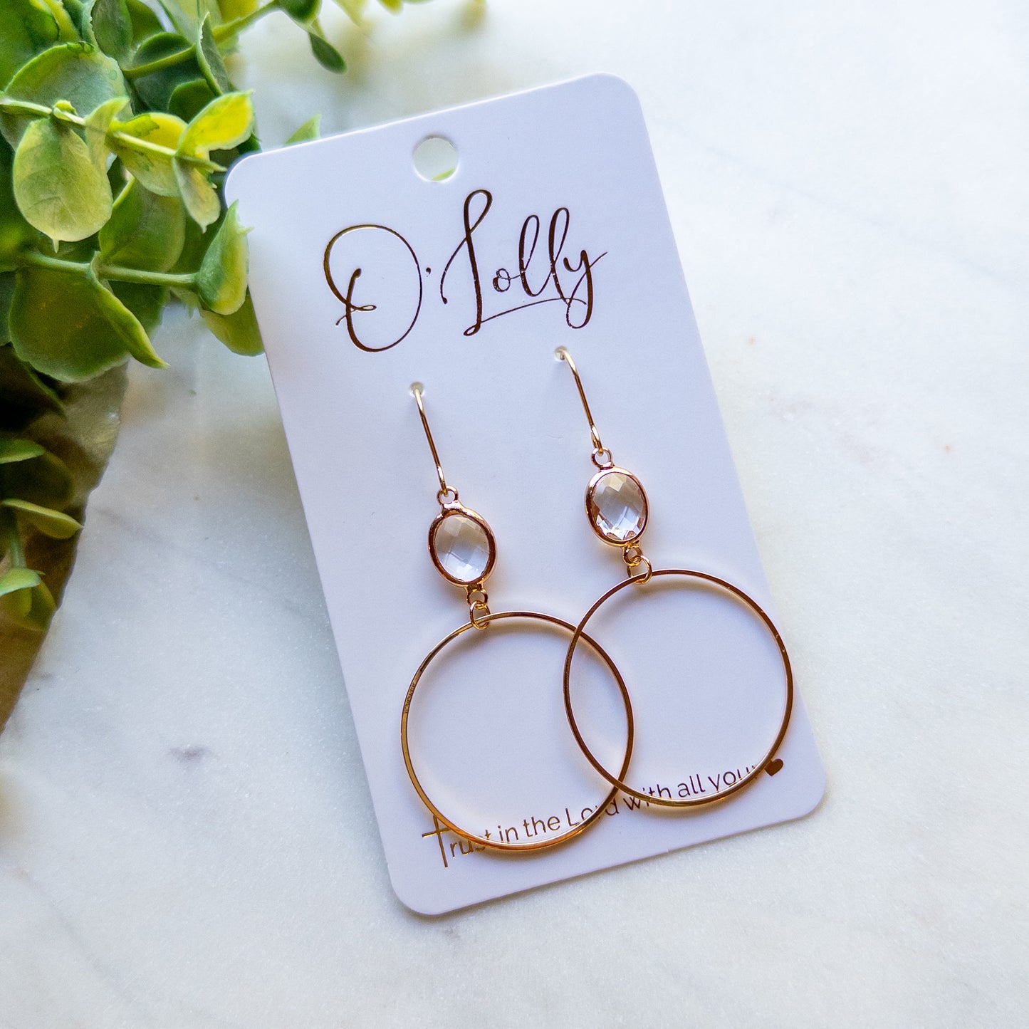 Clear Glass Stone & Gold Hoop Earrings “Harmony”