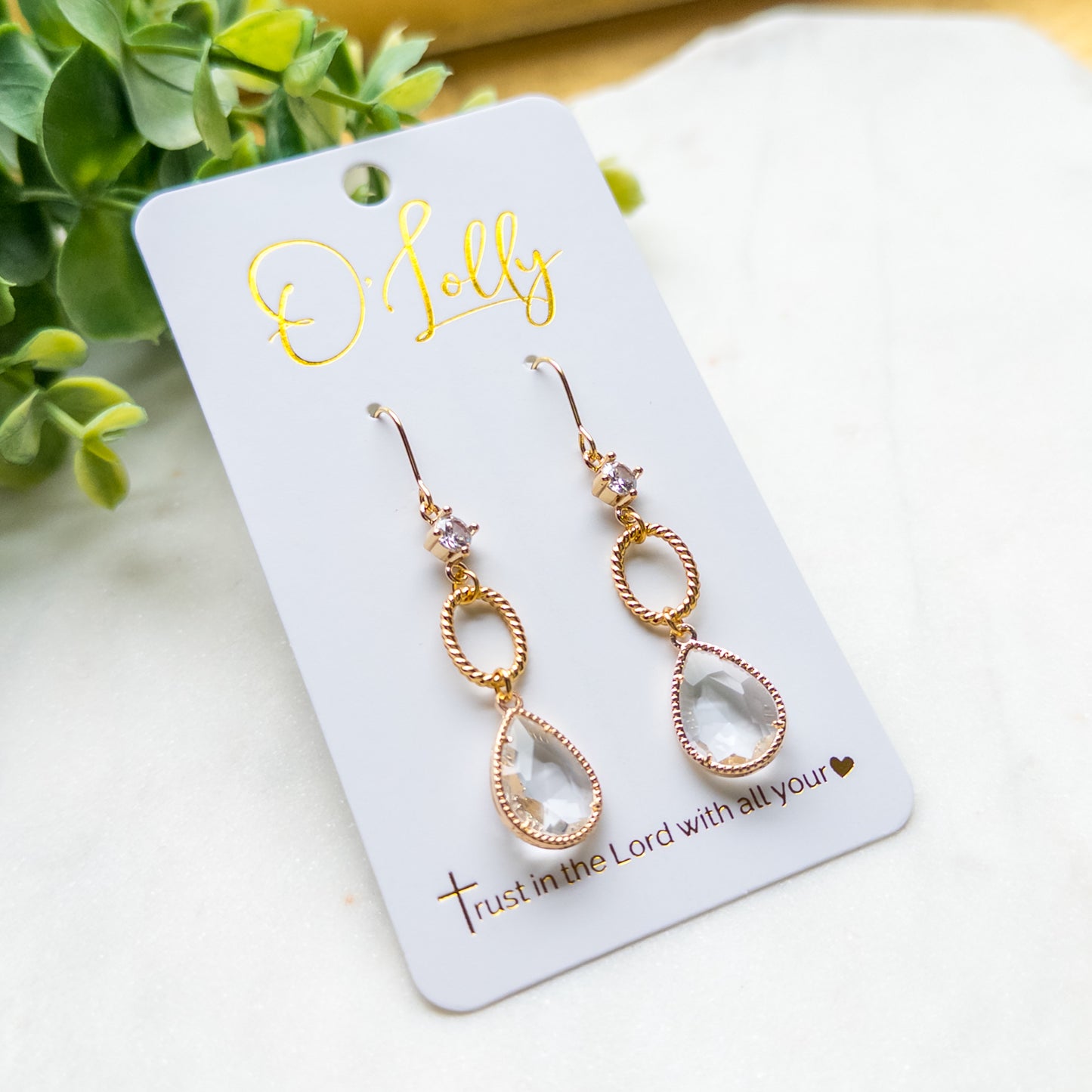 Crystal Teardrop Link Dangle Earrings “Kristy”