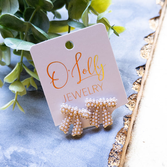 18k Gold Plated Pearl Bow Stud