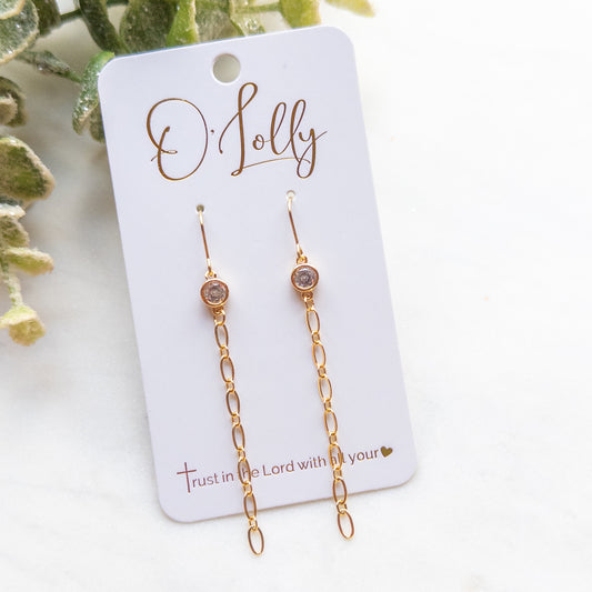 18k Gold Plated Chain Earrings (w/CZ) Style 3