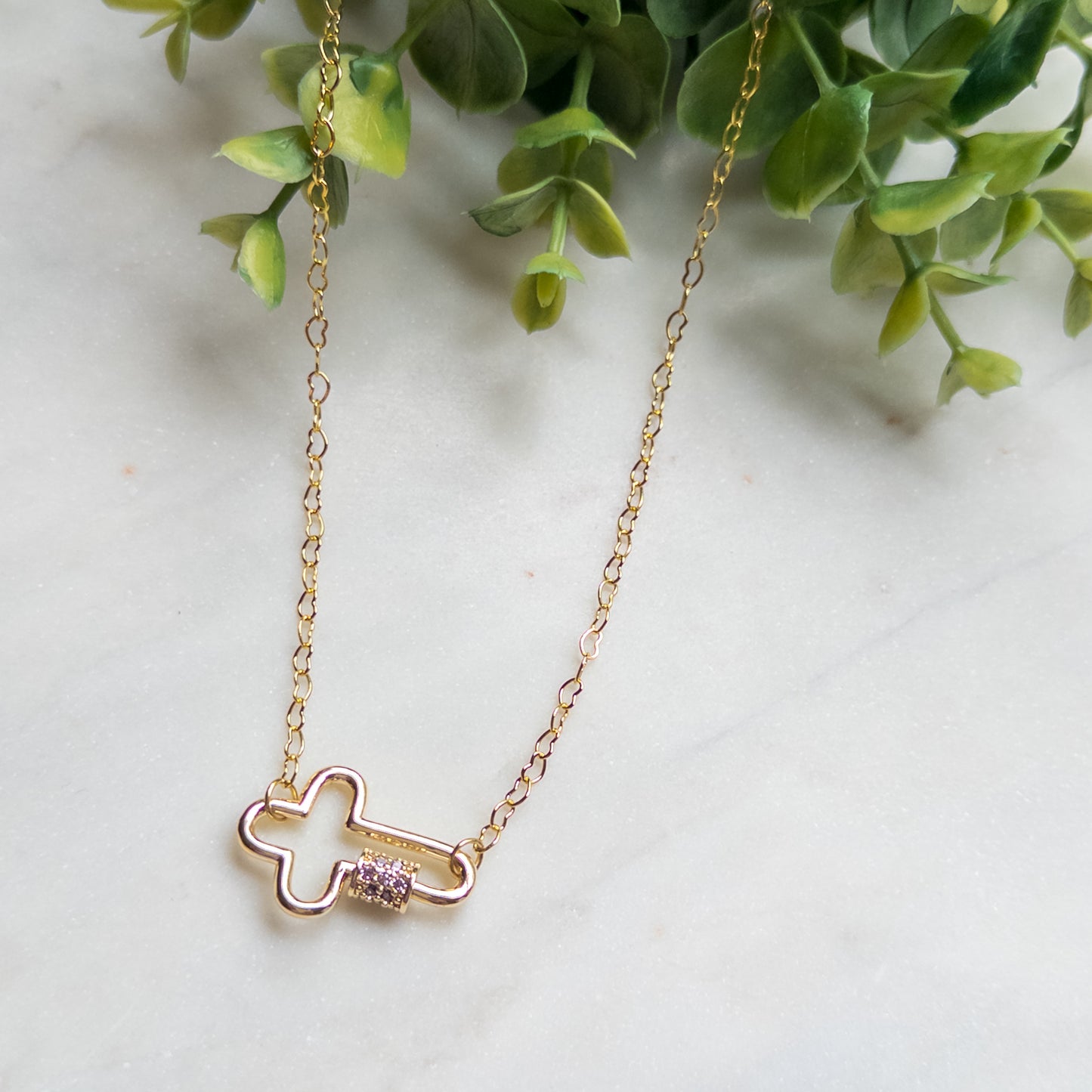 Modern Sideways Cross Heart Chain Necklace