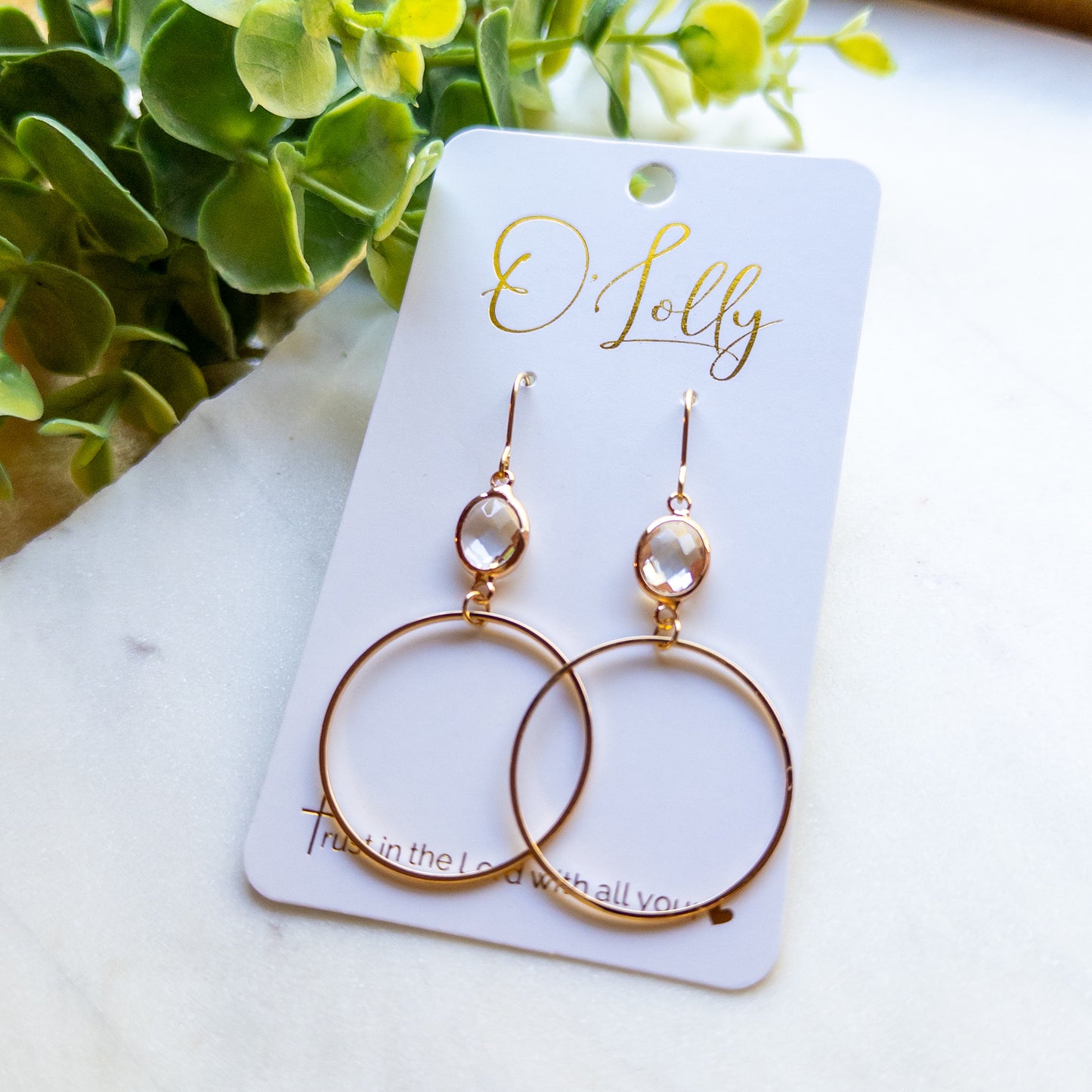 Clear Glass Stone & Gold Hoop Earrings “Harmony”
