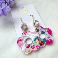 O’Lolly “Blossom” Earrings- Clear Stone w/Acrylic Flower
