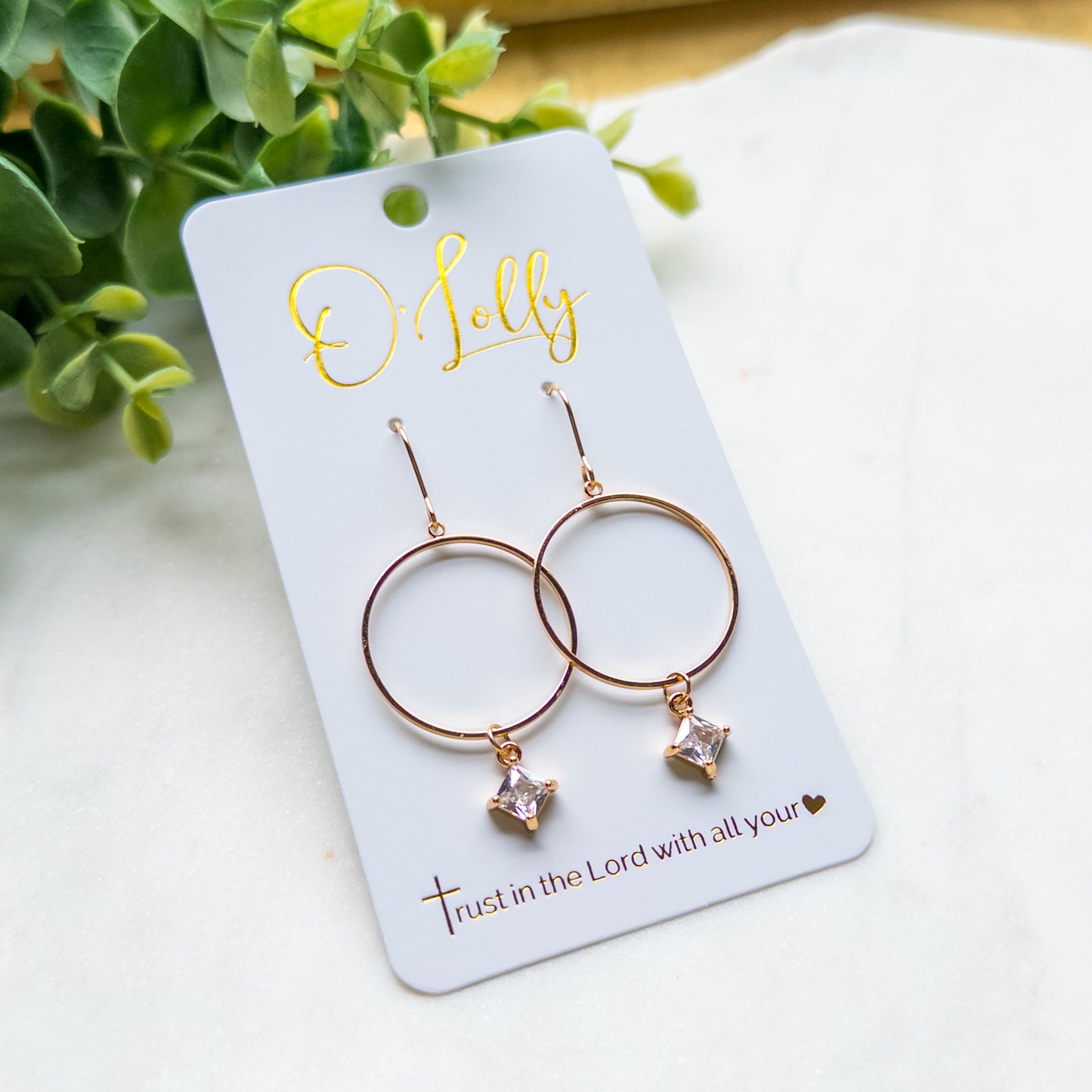 Gold Hoop Crystal Drop Earrings “Lesley”