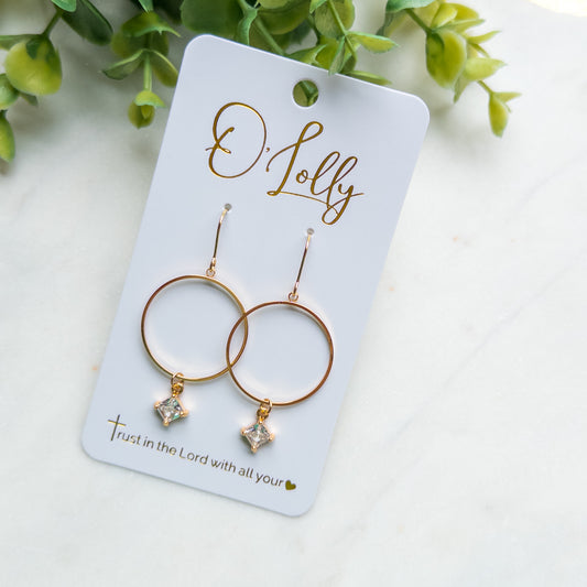 Gold Hoop Crystal Drop Earrings “Lesley”