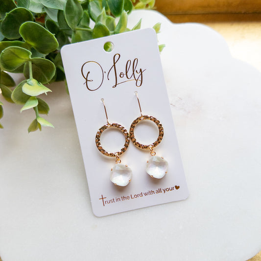 Gold Textured Circle Opal Drop Earrings “Elodie”