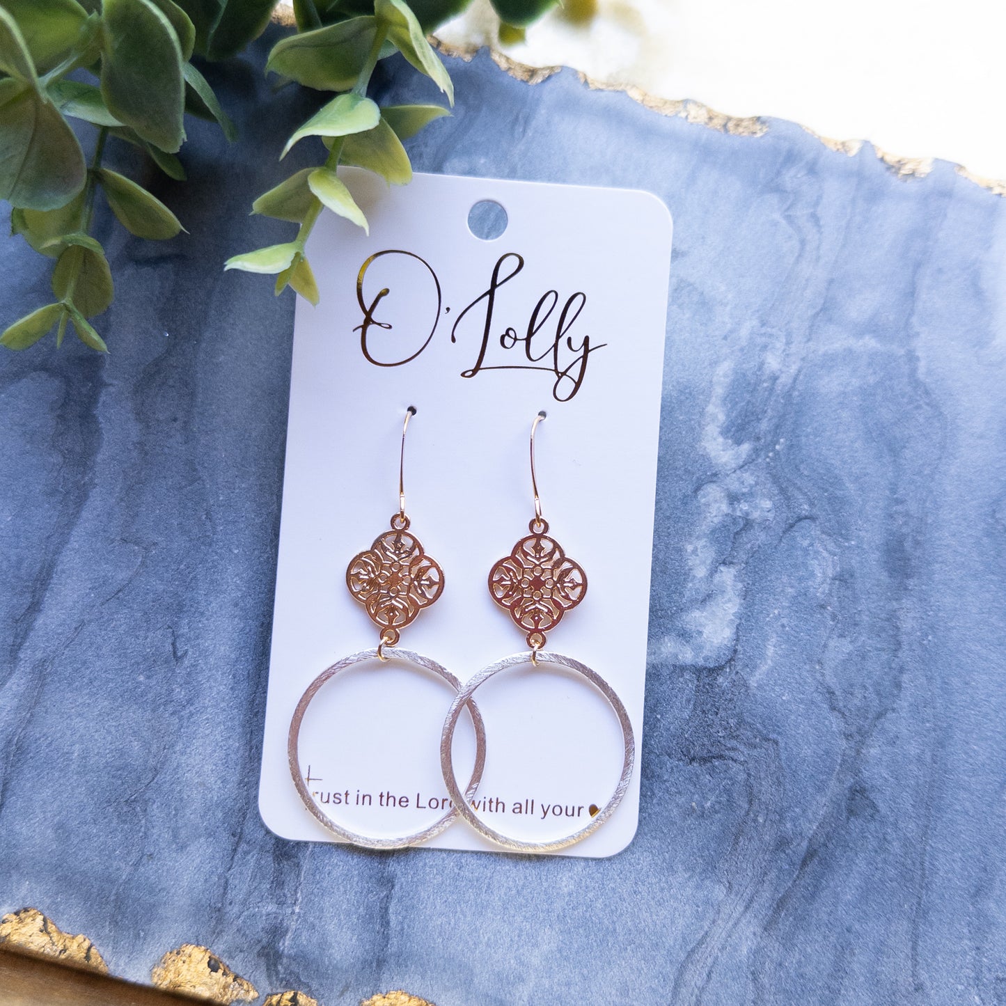 Gold & Silver Style Earrings, Gold Quatrefoil w/Silver Hoop (SALE)