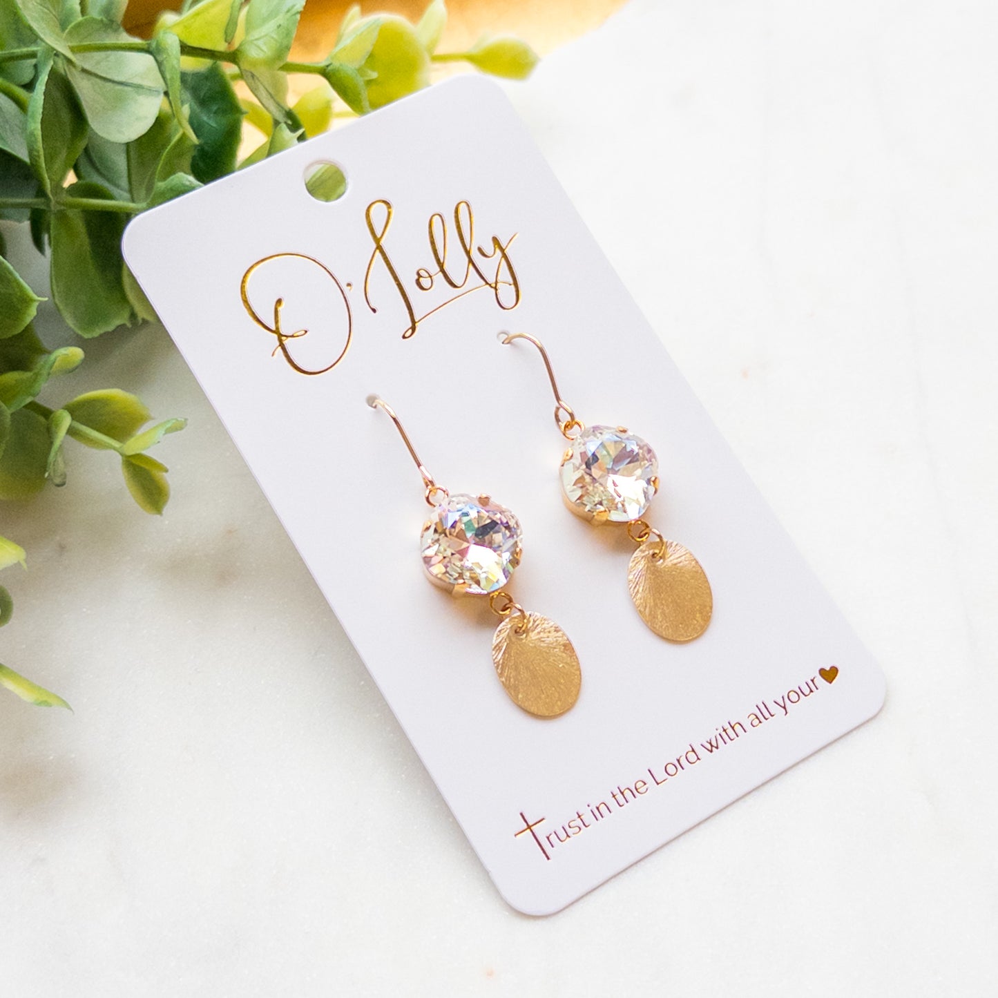 Iridescent Crystal & Gold Disc Dangle Earrings