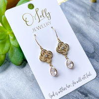 O’Lolly “Callie” Earrings- Rhinestone Quatrefoil w/CZ Charm
