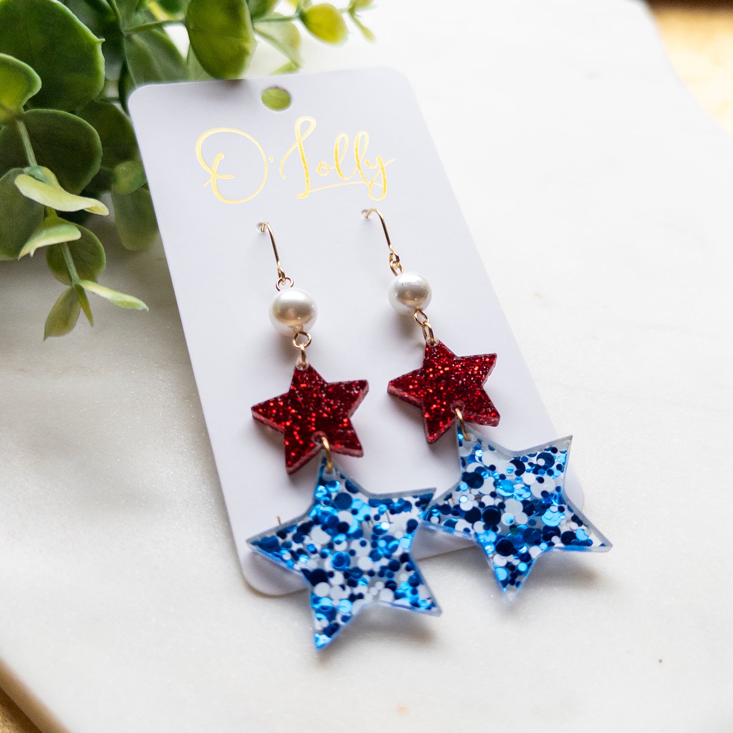 Statement Patriotic Star Drop Earrings