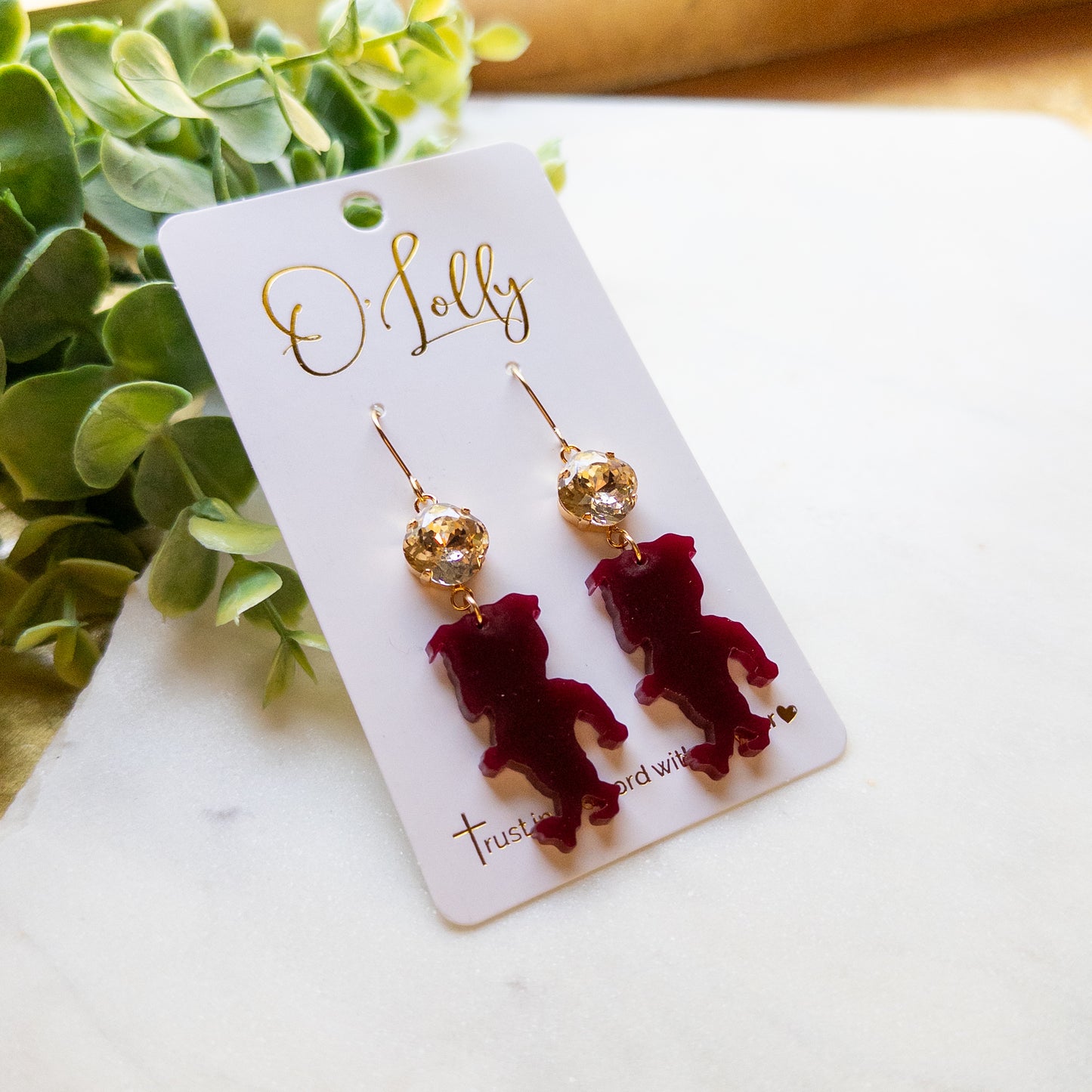 Maroon Bulldog Game Day Earrings | Sparkle Bulldog Statement Earrings