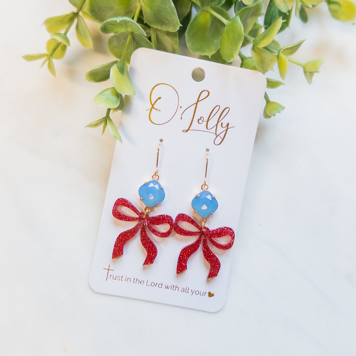 Sparkle Bow Patriotic Earrings