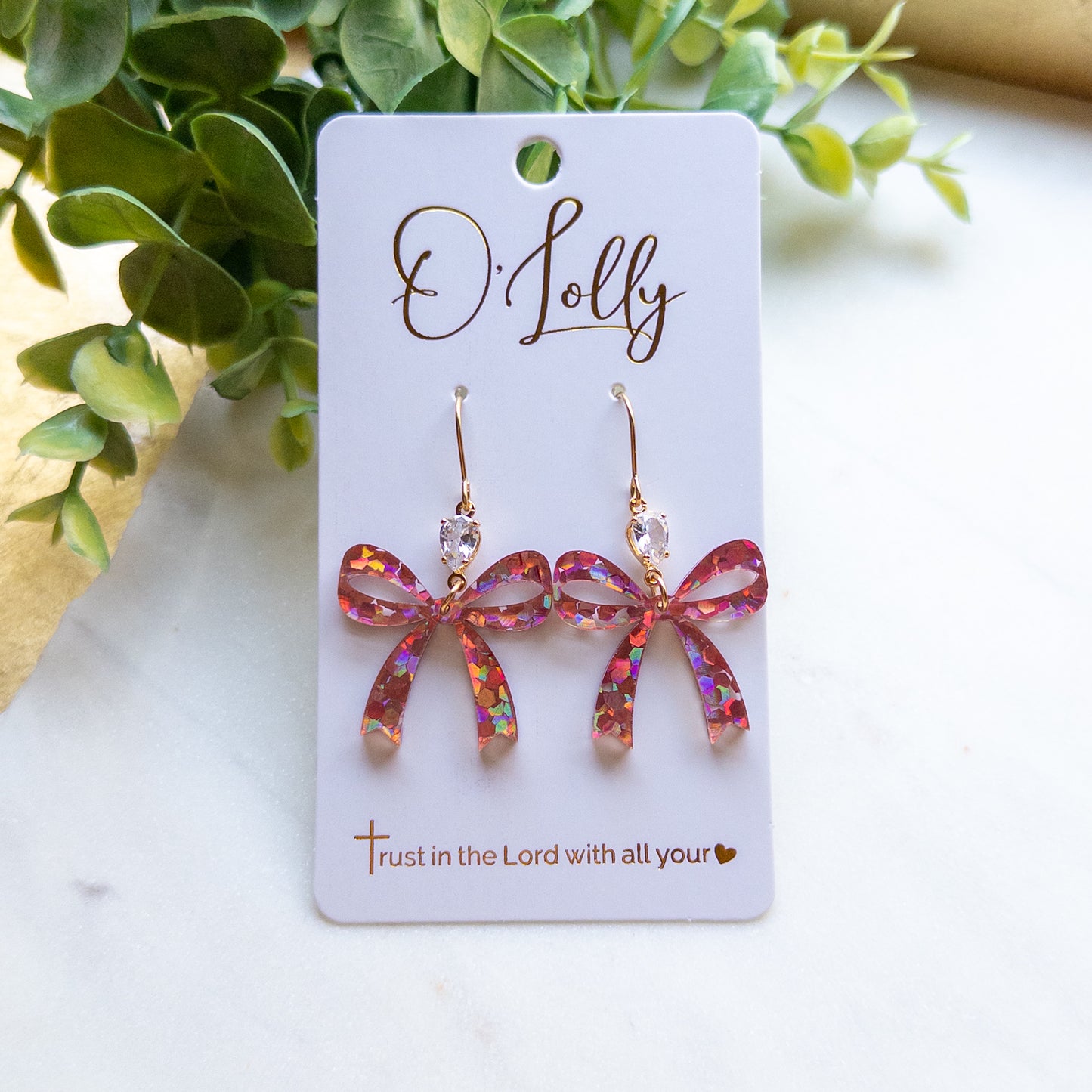 Pink Confetti Bow Earrings “Brinley”