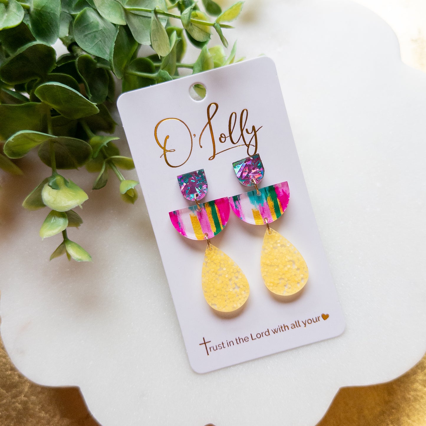 Color Pop Acrylic & Yellow Glitter Teardrop Earrings