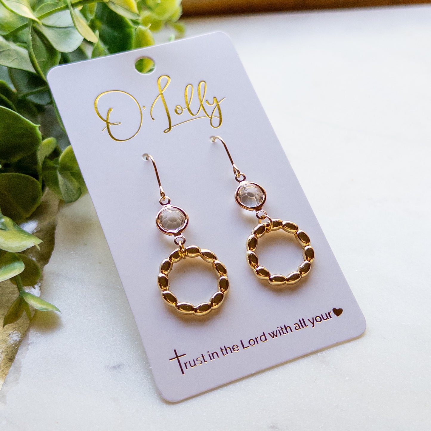 Faceted Crystal Beaded Circle Dangle Earrings – Gold Open Circle Earrings “Tracie”