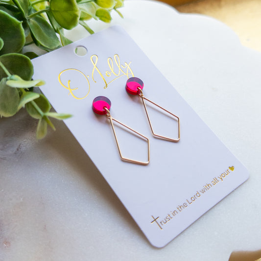 Burgundy Geometric Gold-Tone Drop Earrings