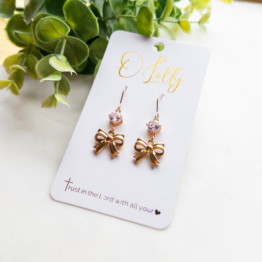 Crystal Bow Charm Drop Earrings “Annalee”