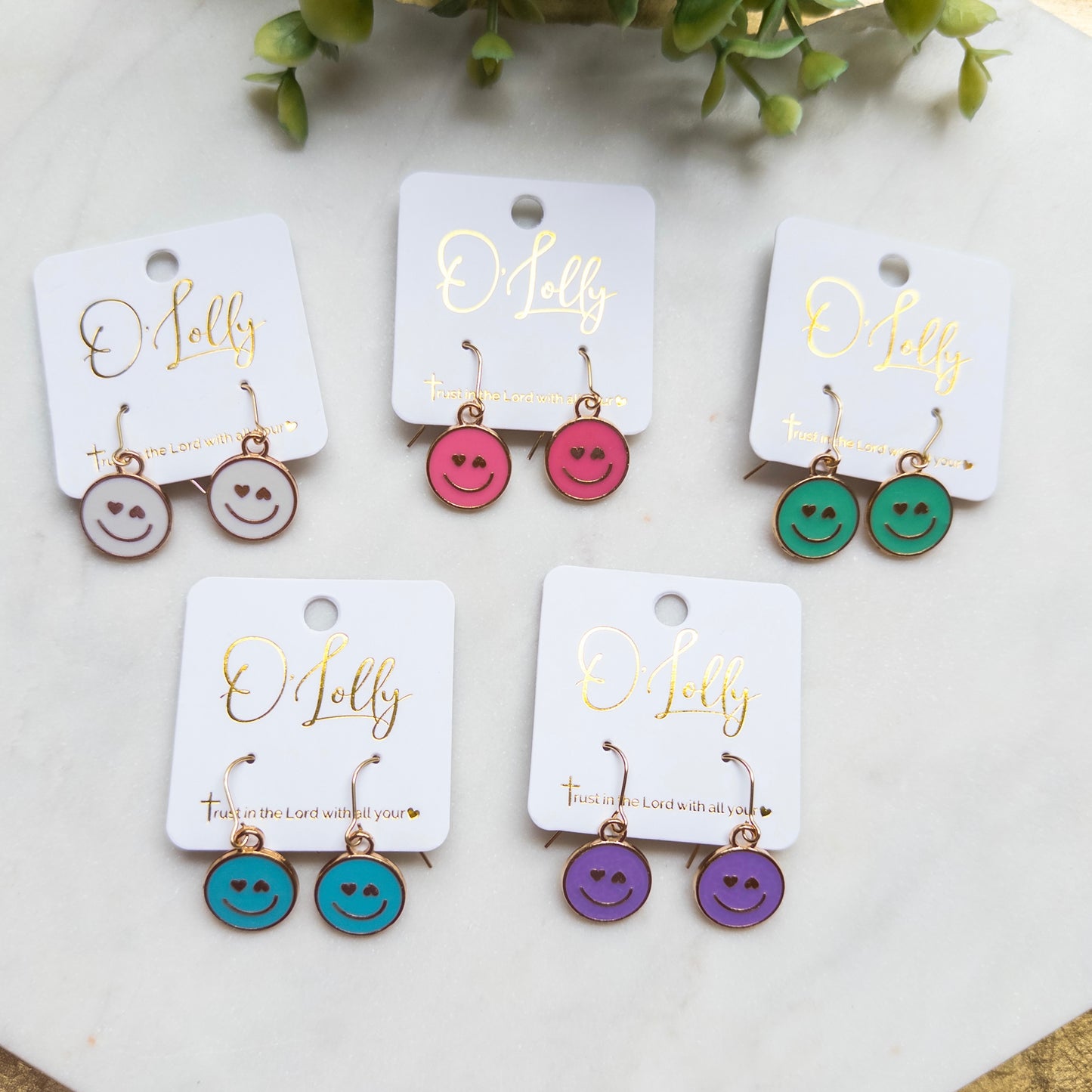 Happy Heart Smiley Face Drop Earrings