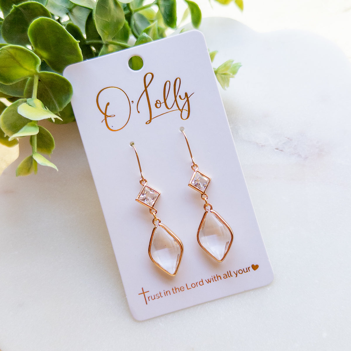 Gold Clear Crystal Geometric Drop Earring “Brighton”