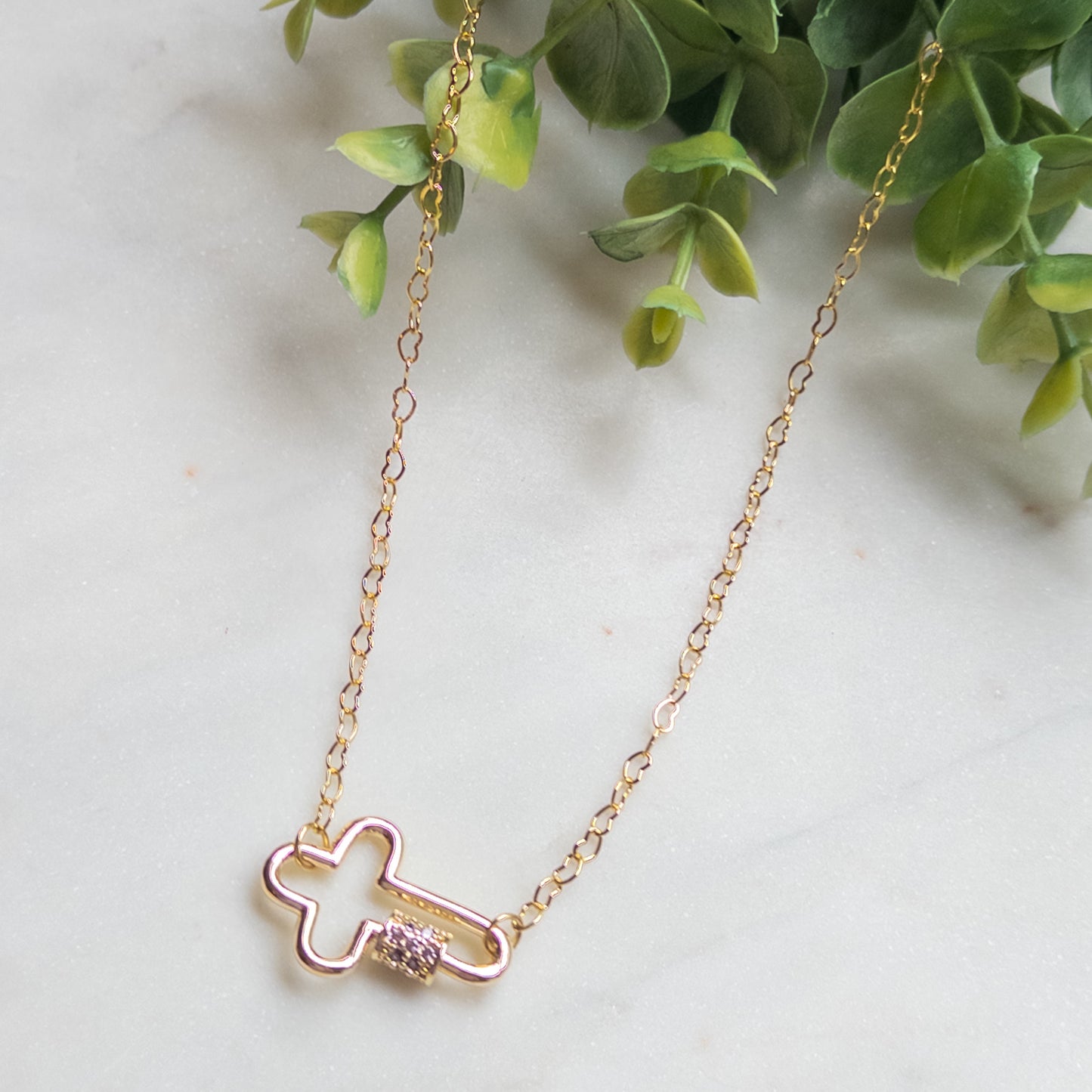Modern Sideways Cross Heart Chain Necklace