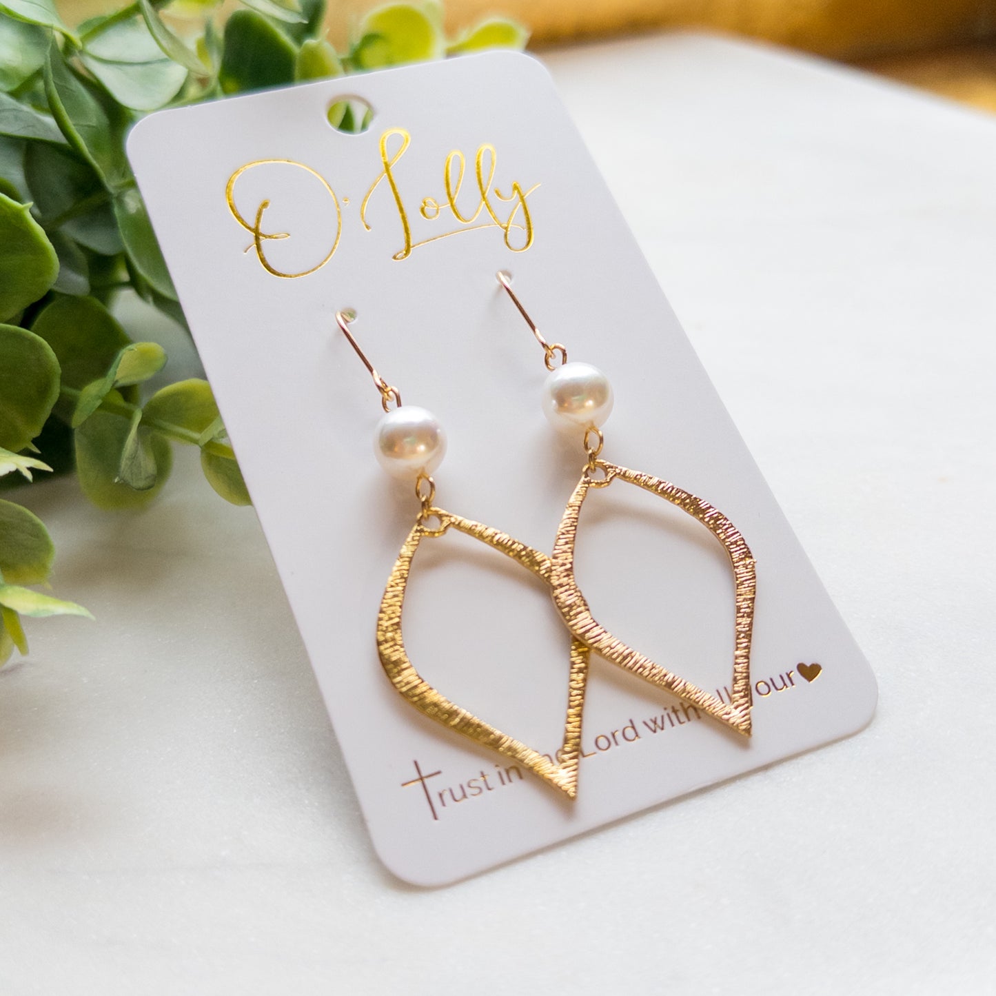 Gold Textured Dangle w/Pear Earrings “Madison”