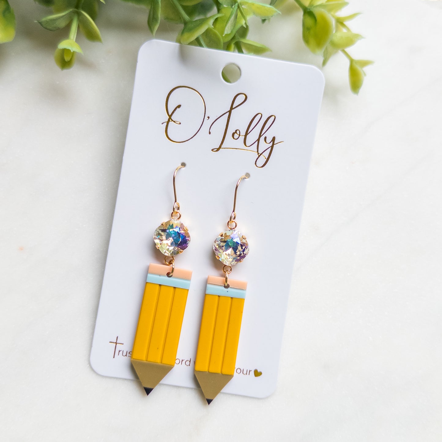 Pencil Drop Earrings with Crystal Accent