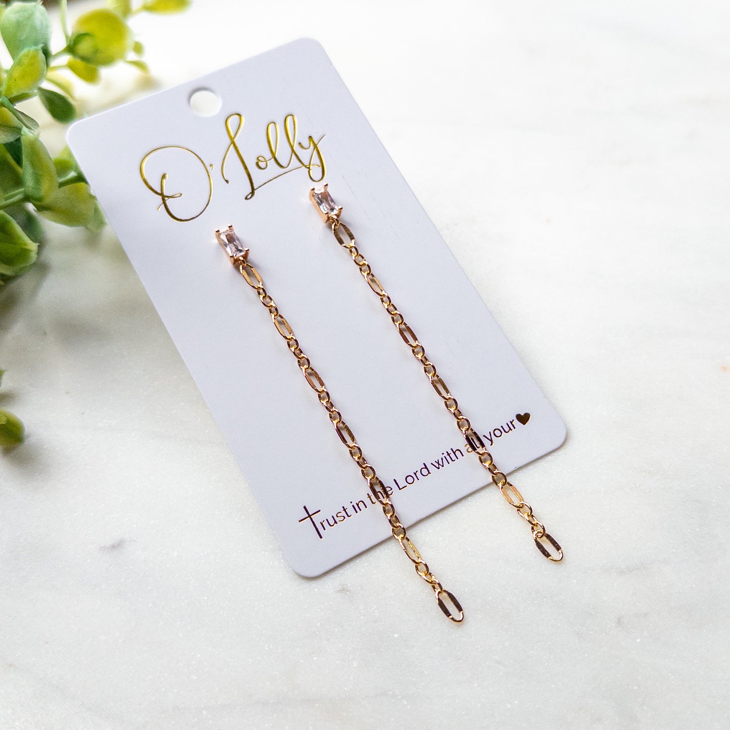 Gold Chain Drop Earrings with CZ Studs | 3.5” Long Statement Earrings “Chaney”