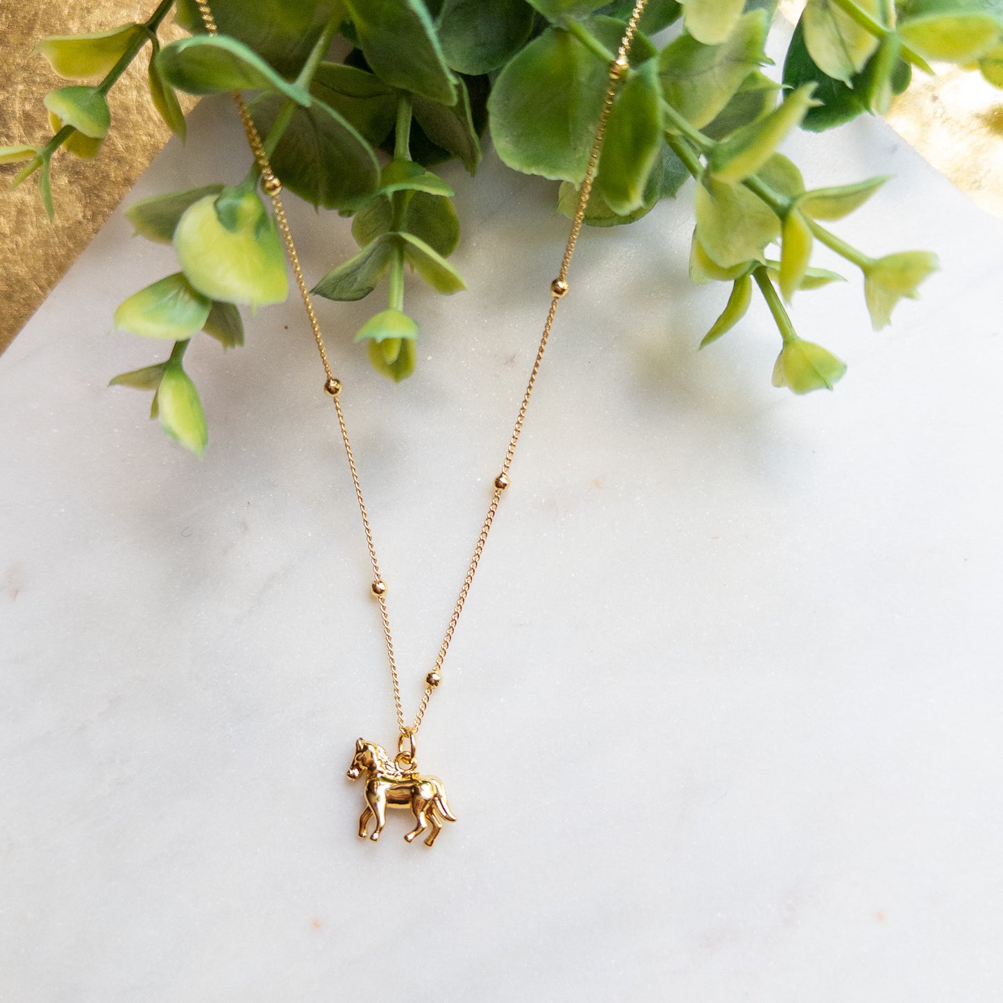 Golden Race Horse Necklace