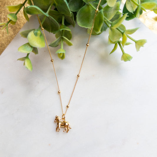 Golden Race Horse Necklace