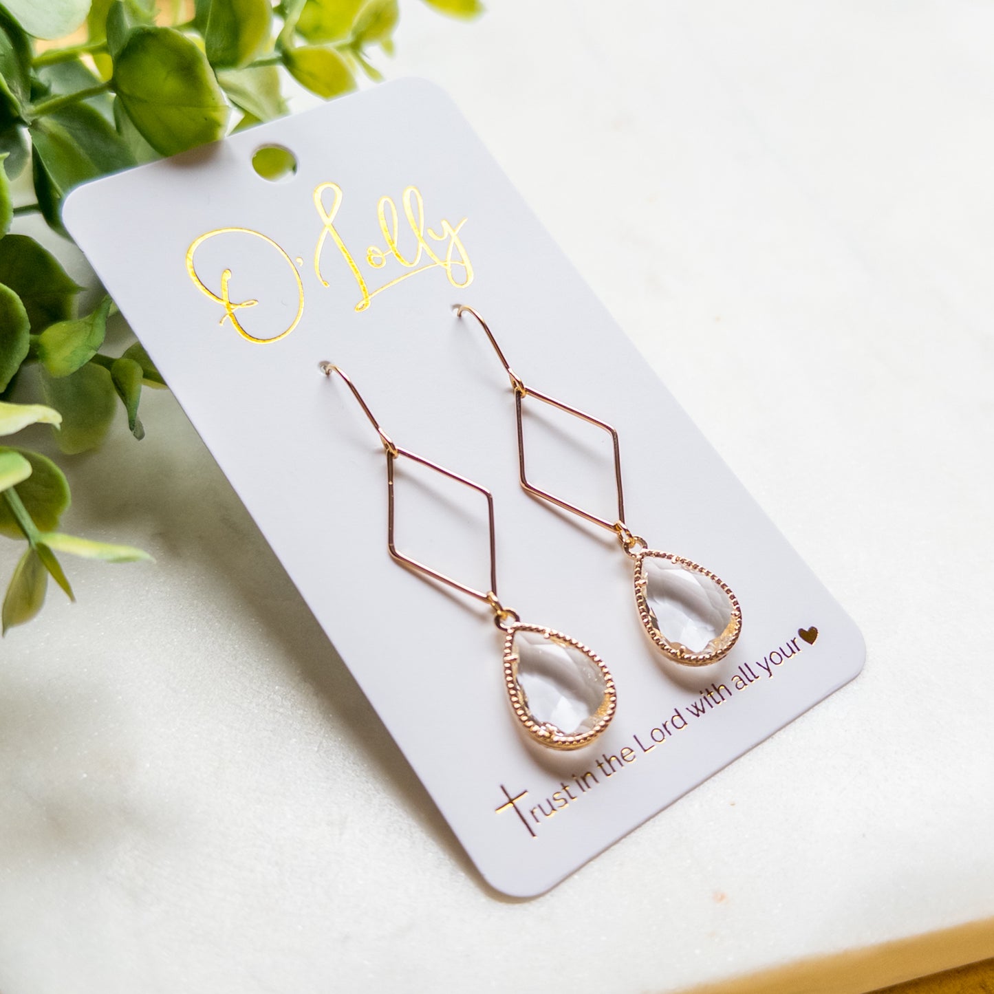 Elegant Crystal Teardrop Geo Dangle Earrings “Emory”